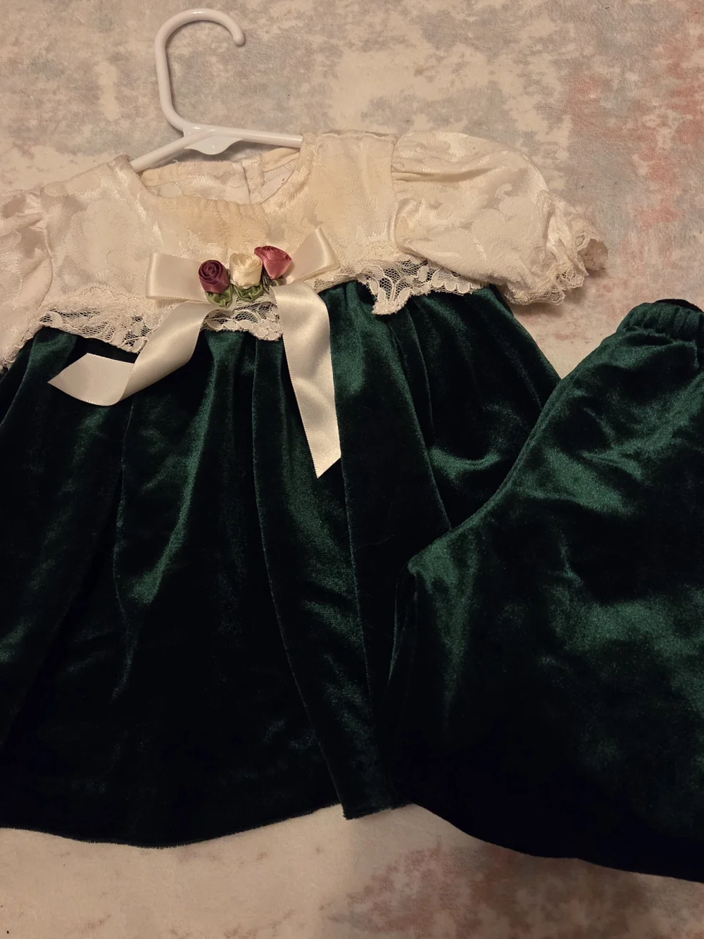 Children's Green and Cream Velvet Party Dress - Brand: Rose Cottage.